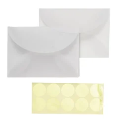 Transparente konvolutter 10 stk. 10,9×15,5 cm + 10 gullfargede klistremerker til forsegling